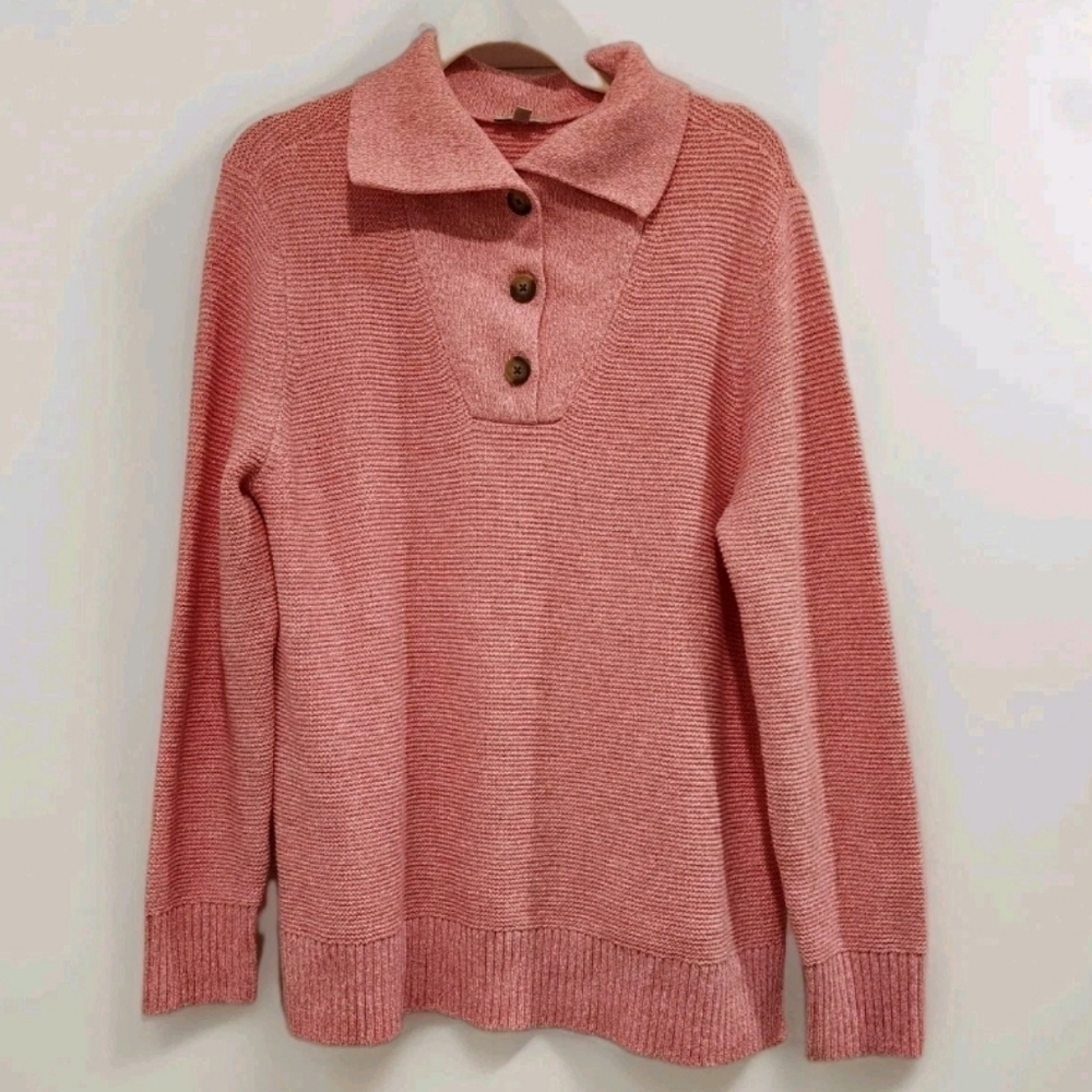 Talbots Pink Pastel Quarter 3 Button Sweater Womens Size Large Knit Cotton Blend